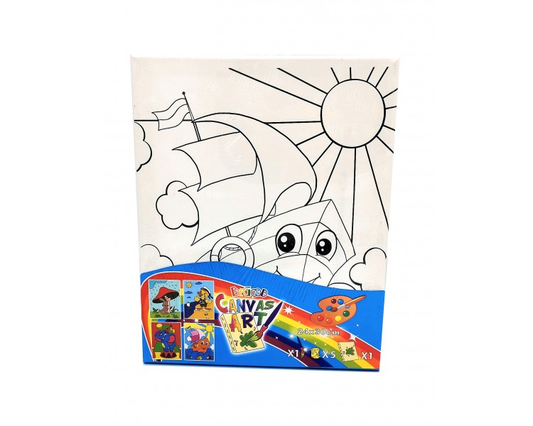 Tela per bambini con colori e pennello Tela per bambini con colori e pennello