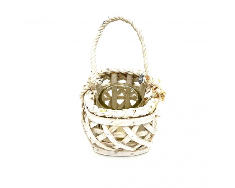 Vaso Quadrato in Legno Bianco con Corda 24x14cm Vaso Quadrato in Legno Bianco con Corda 24x14cm