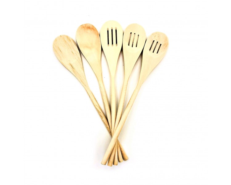 Set 2 Cucchiai + 3 Scolini di Legno 30,5cm Set 2 Cucchiai + 3 Scolini di Legno 30,5cm