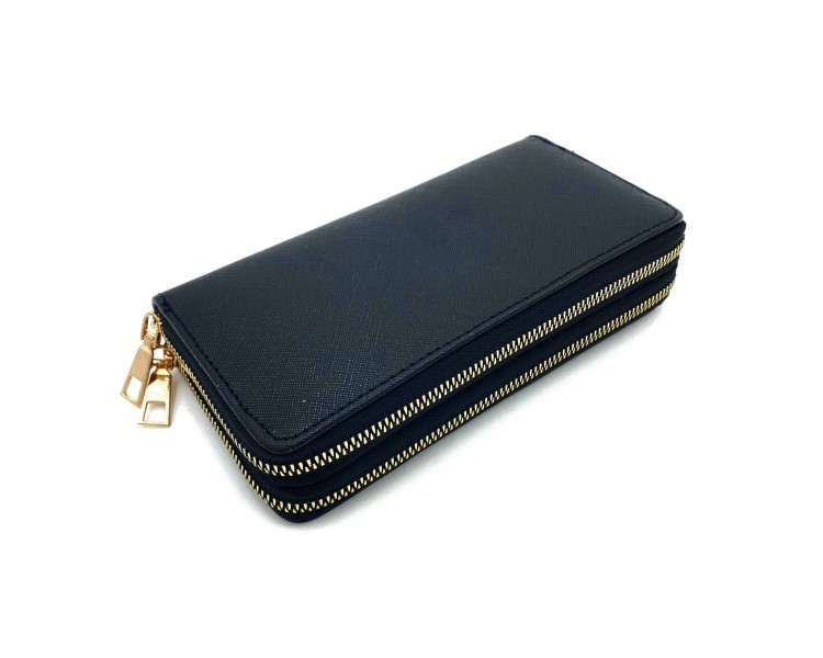 Portafoglio Nero Doppio Zip Oro 19x10,5x5cm Portafoglio Nero Doppio Zip Oro 19x10,5x5cm