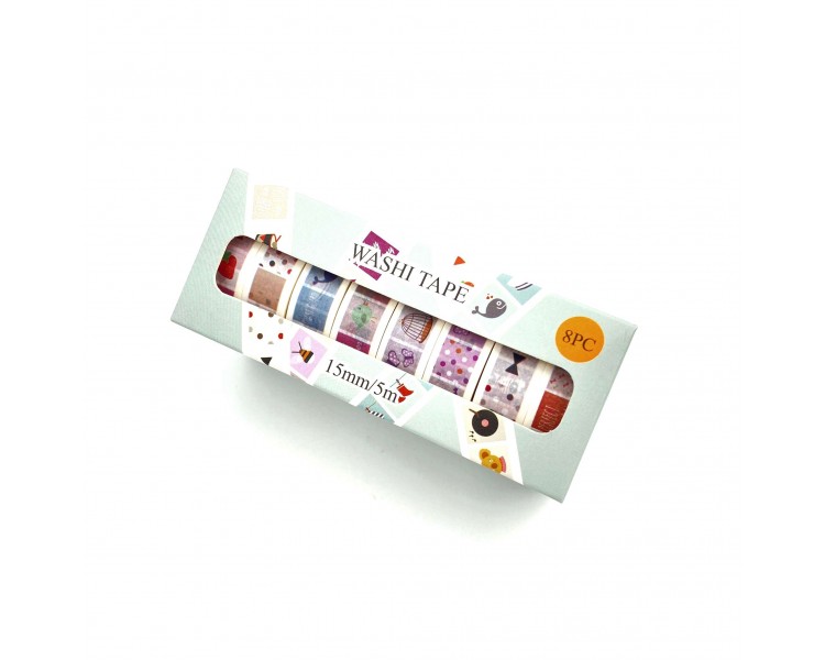 Washi Tape 15mm x 5m Fantasia 8 pezzi Washi Tape 15mm x 5m Fantasia 8 pezzi