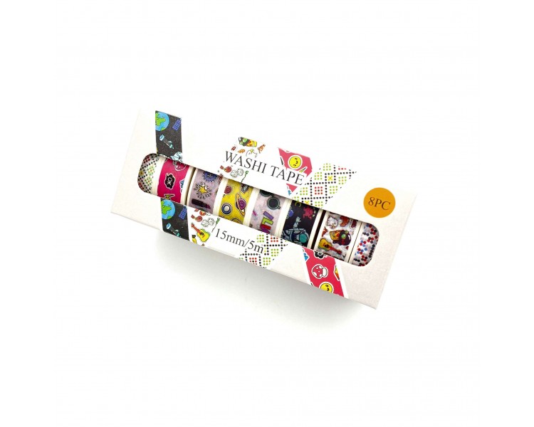 Washi Tape 15mm x 5m Fantasia 8 pezzi Washi Tape 15mm x 5m Fantasia 8 pezzi