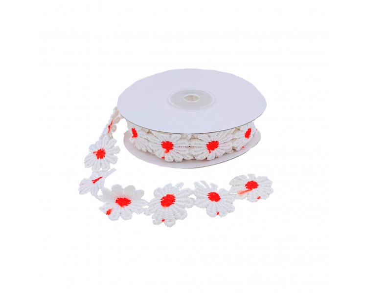 Nastro Decorativo in Tessuto con Margherite | 2cm x 4,5m Nastro Decorativo in Tessuto con Margherite | 2cm x 4,5m