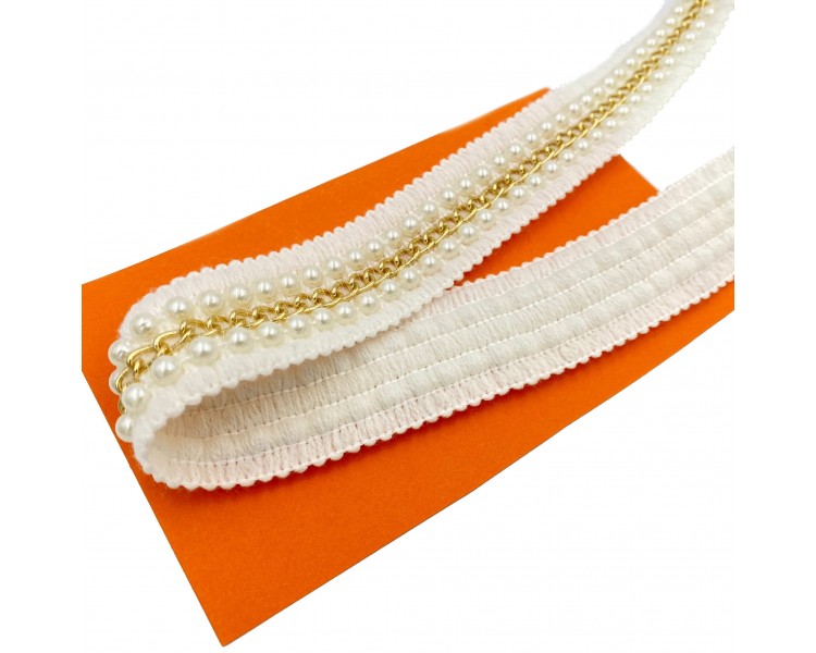 Nastro in Pizzo con Perline | 3cm x 1m Nastro in Pizzo con Perline | 3cm x 1m