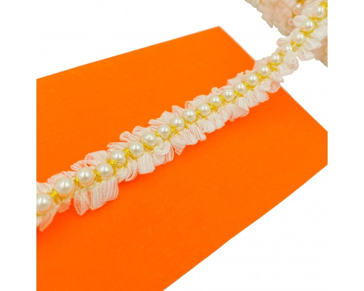 Nastro in Pizzo con Perline | 2cm x 1m Nastro in Pizzo con Perline | 2cm x 1m