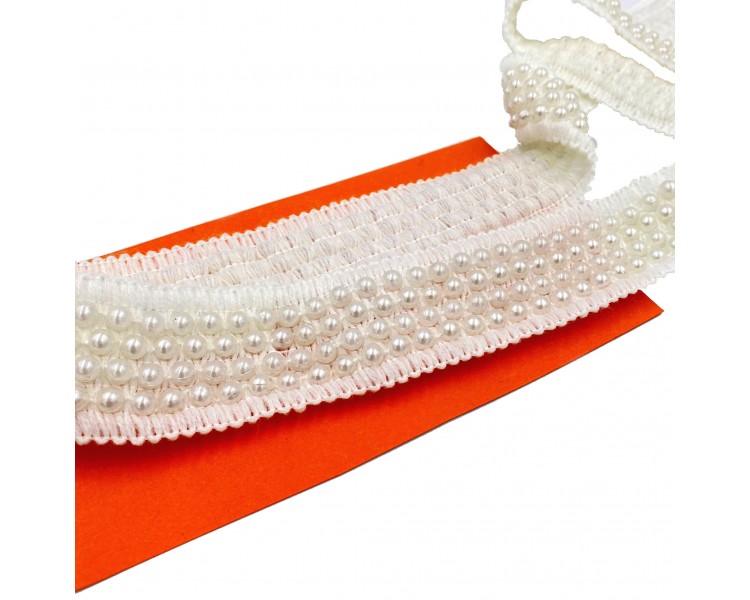 Nastro in Pizzo con Perline | 3,5cm x 1m Nastro in Pizzo con Perline | 3,5cm x 1m