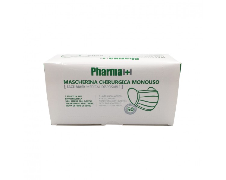 "Pharma +" Mascherina Chirurgica Monouso | 50 pezzi "Pharma +" Mascherina Chirurgica Monouso | 50 pezzi
