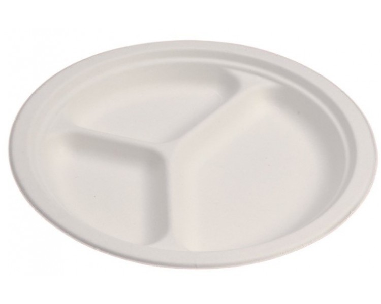 Piatti Compostabili con 3 Scomparti | 26cm - 50 pezzi Piatti Compostabili con 3 Scomparti | 26cm - 50 pezzi