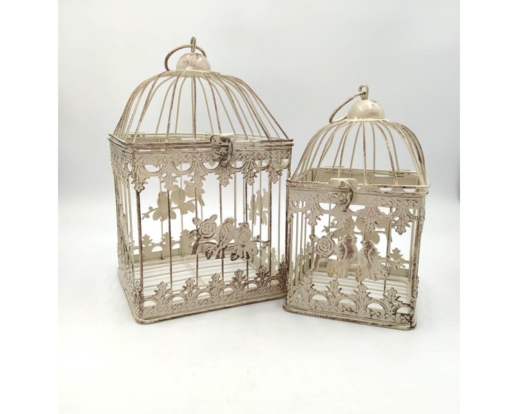 Decorazione Gabbie Quadrate Bianche con Uccellini Decorazione Gabbie Quadrate Bianche con Uccellini