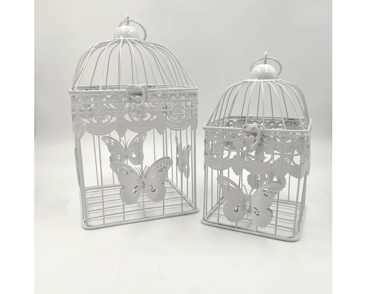 Decorazione Gabbie Quadrate Bianche con Farfalle Decorazione Gabbie Quadrate Bianche con Farfalle