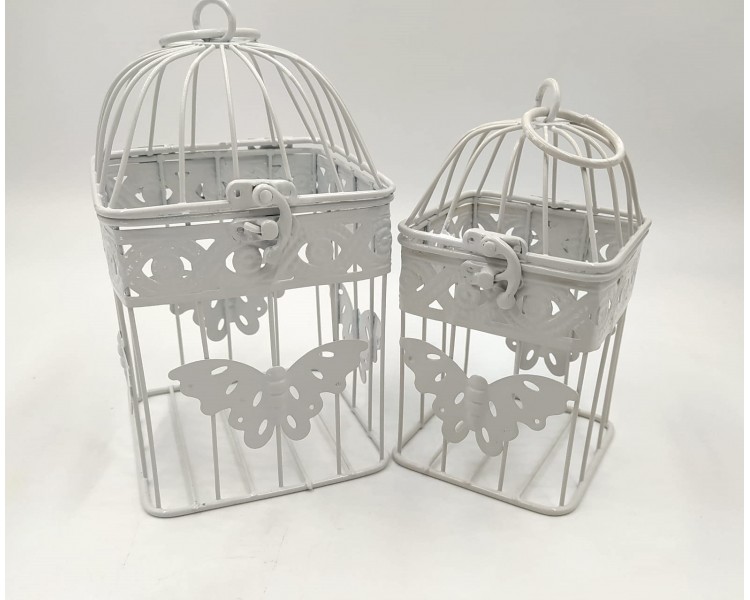 Decorazione Gabbie Quadrate Bianche con Farfalle Decorazione Gabbie Quadrate Bianche con Farfalle