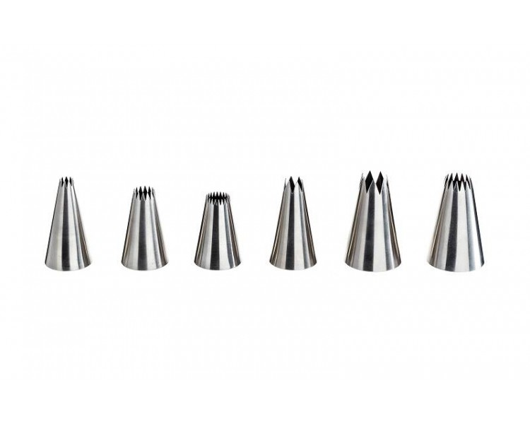 Set di Beccucci da Pasticceria Acciaio - Punta Stella - 2,5cmx4H - 6 Pezzi Set di Beccucci da Pasticceria Acciaio - Punta Stella - 2,5cmx4H - 6 Pezzi