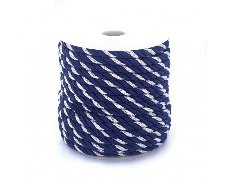 Cordoncino Tessuto Intrecciato - Blu Navy/Argento | 5mm x 20m Cordoncino Tessuto Intrecciato - Blu Navy/Argento | 5mm x 20m